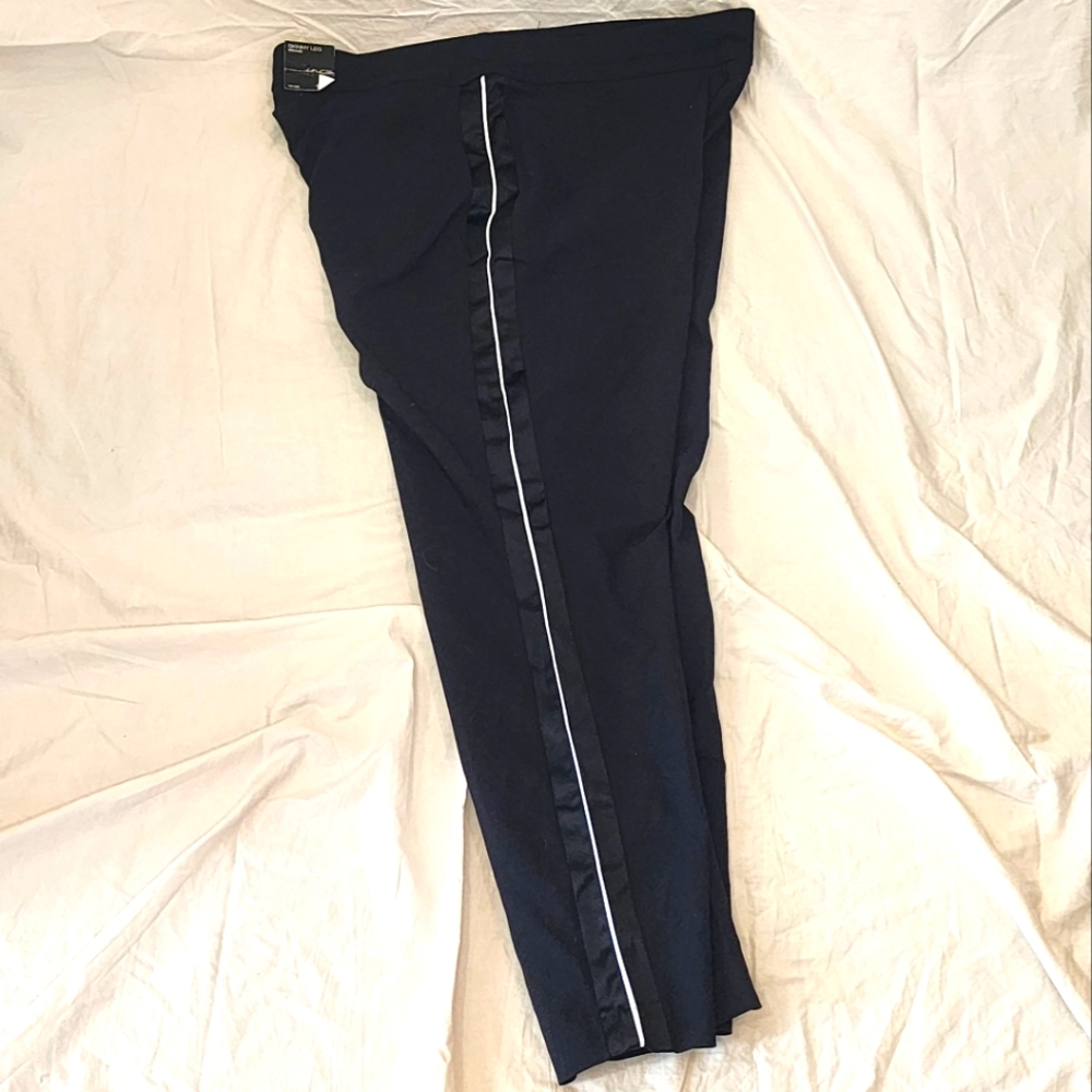 Plus size Black skinny pants with satin stripe on side of leg